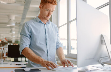 working at standing desk